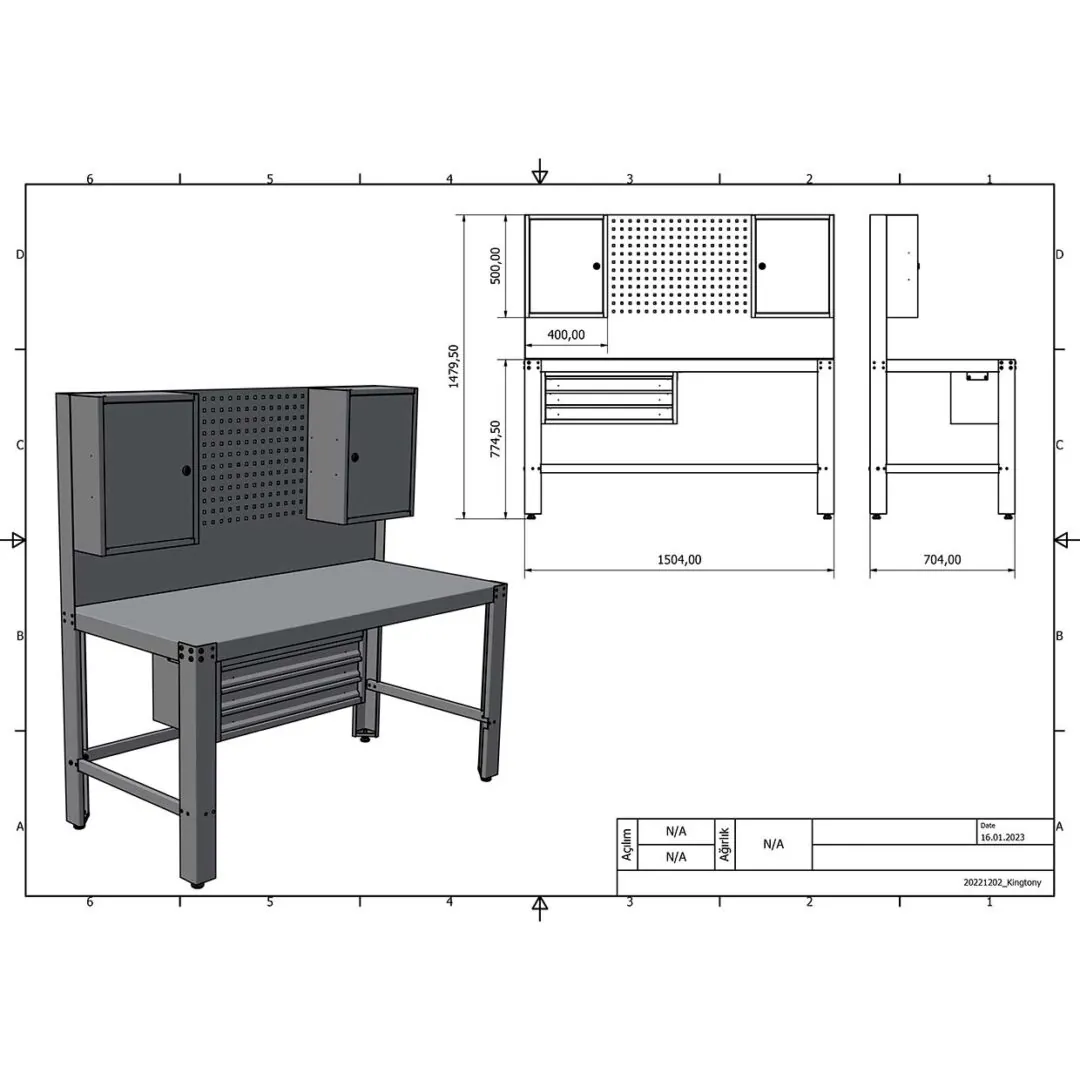 36.15.90 light work bench technical drawing