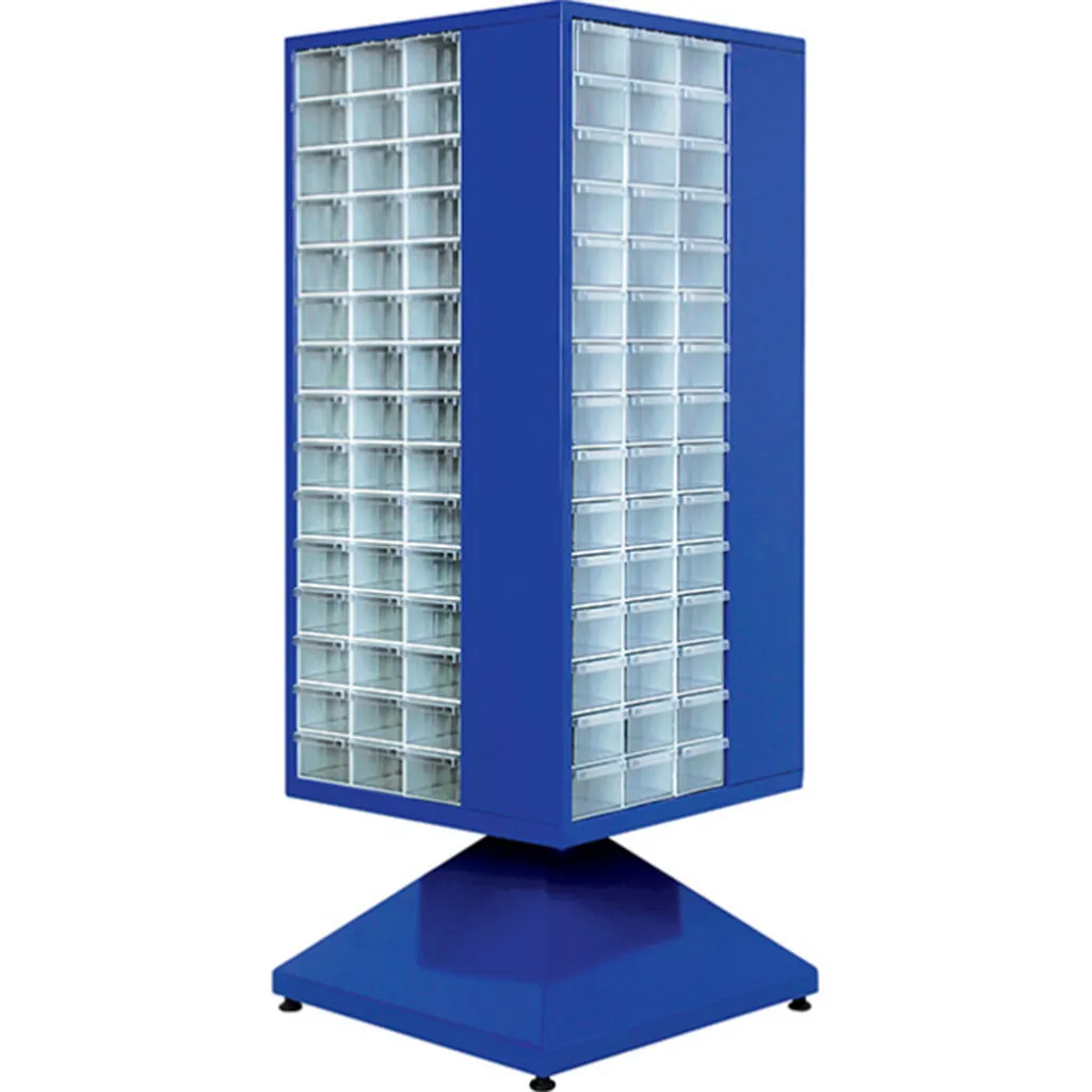 Revolving metal cabinet with plastic drawers