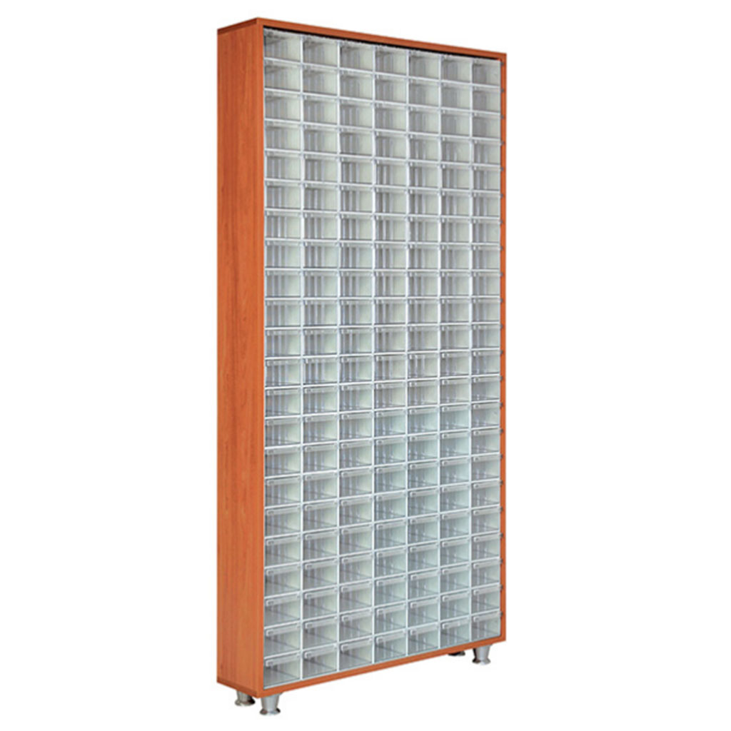 Wooden cabinet with plastic drawers