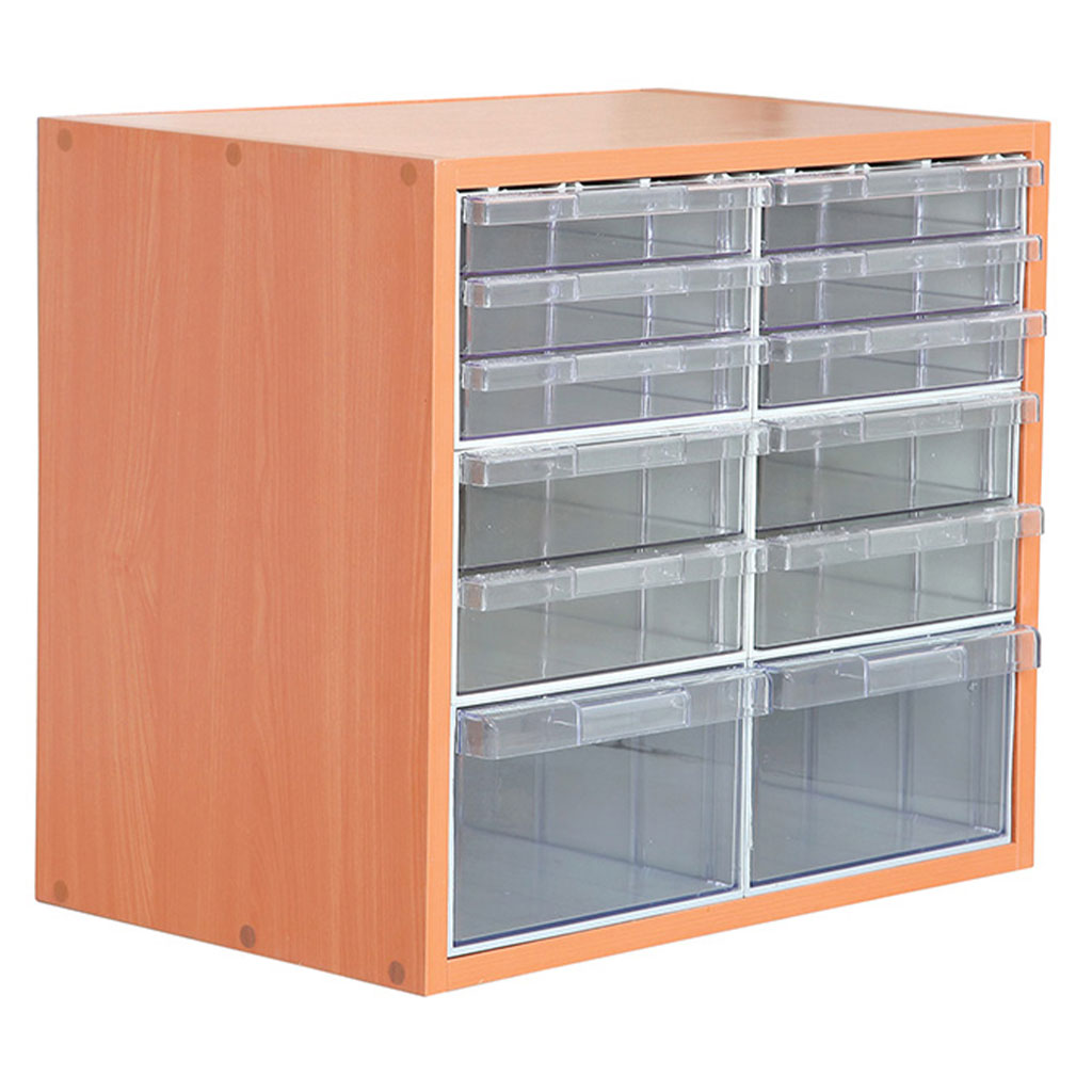 Wooden cabinet with plastic drawers