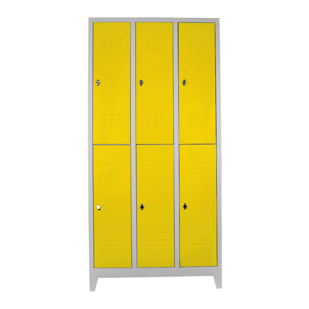 Six-piece personnel locker cabinet gray yellow color