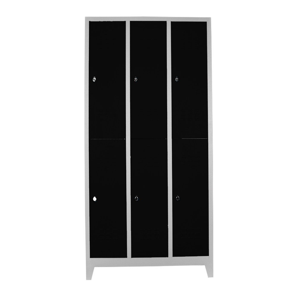 Six-person locker cabinet in gray black color
