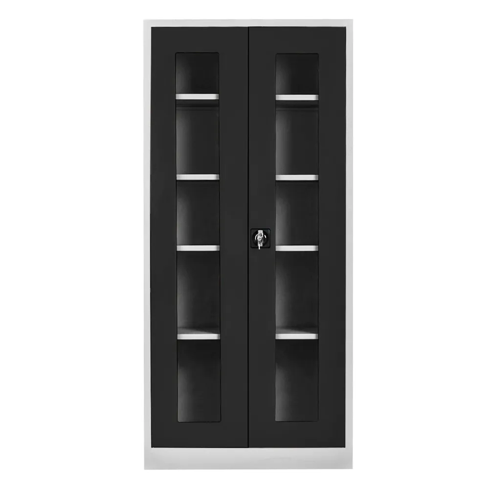 Glass file cabinet gray black color
