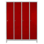 dörtlü bitişik personel soyunma dolabı gri kırmızı renk