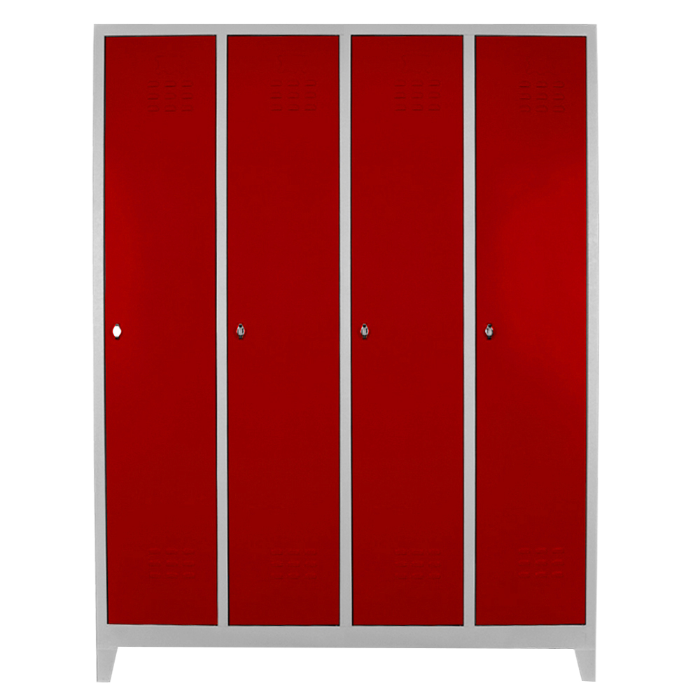 Quadruple adjacent personnel locker gray red color