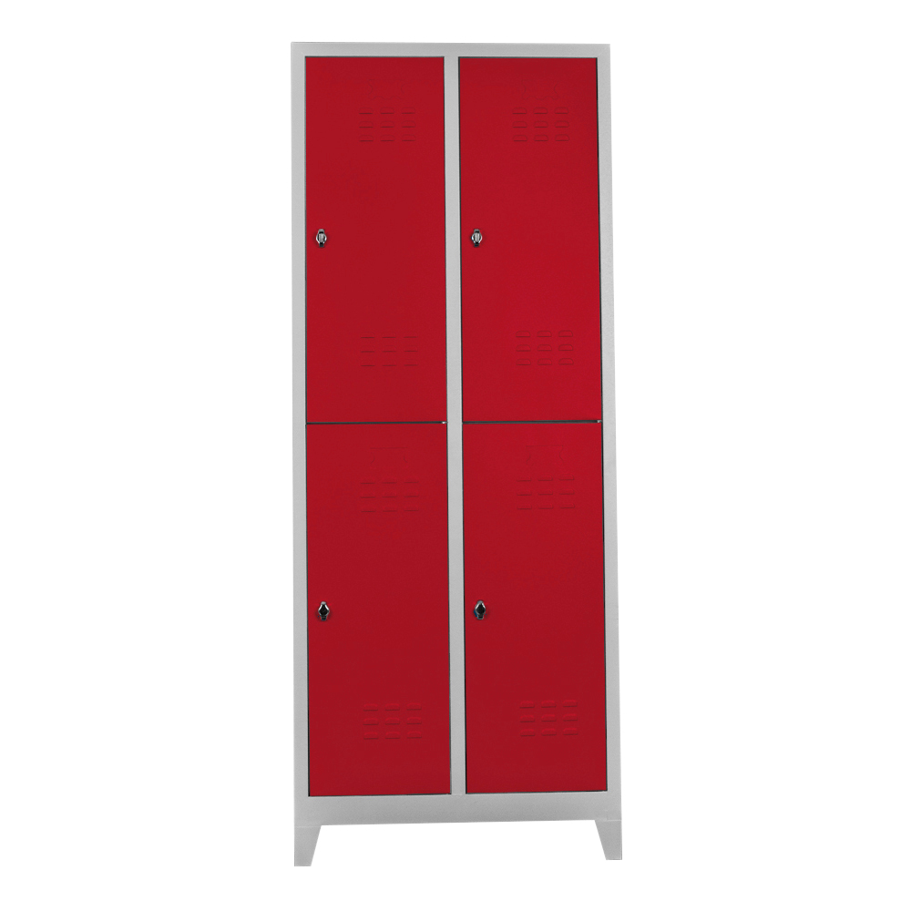 Quadruple personnel locker cabinet gray red color