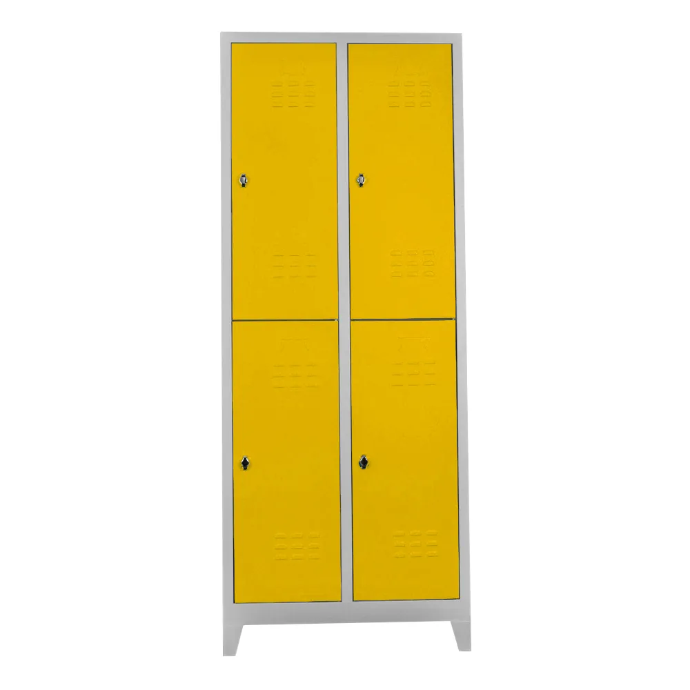 Quadruple personnel locker cabinet gray yellow color