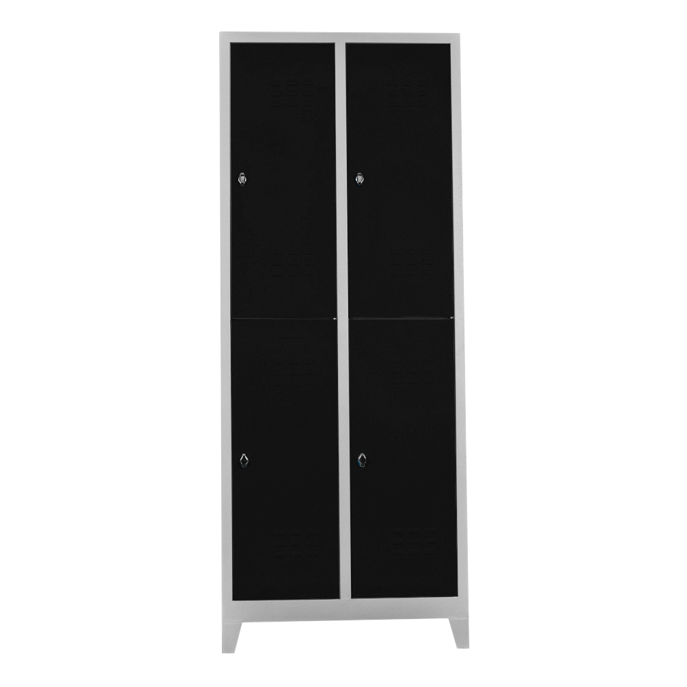 Quadruple personnel locker cabinet gray black color
