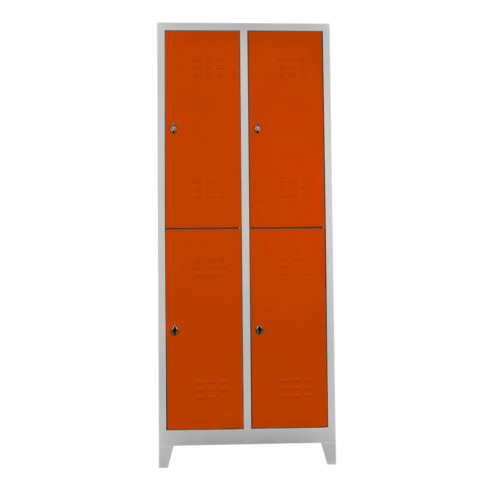 Quadruple personnel locker cabinet gray orange color