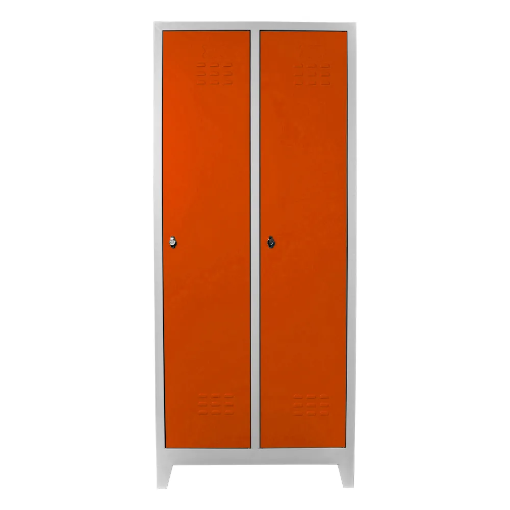 Double personnel locker cabinet gray orange color