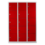 15 gözlü öğrenci ve öğretmen dolabı gri kırmızı renk