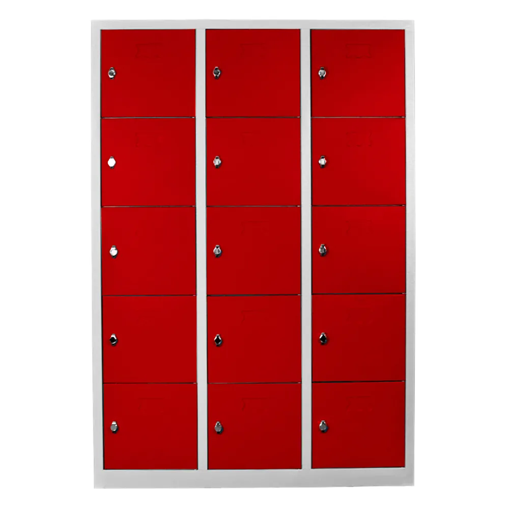 15 compartment student and teacher cabinet in gray red color