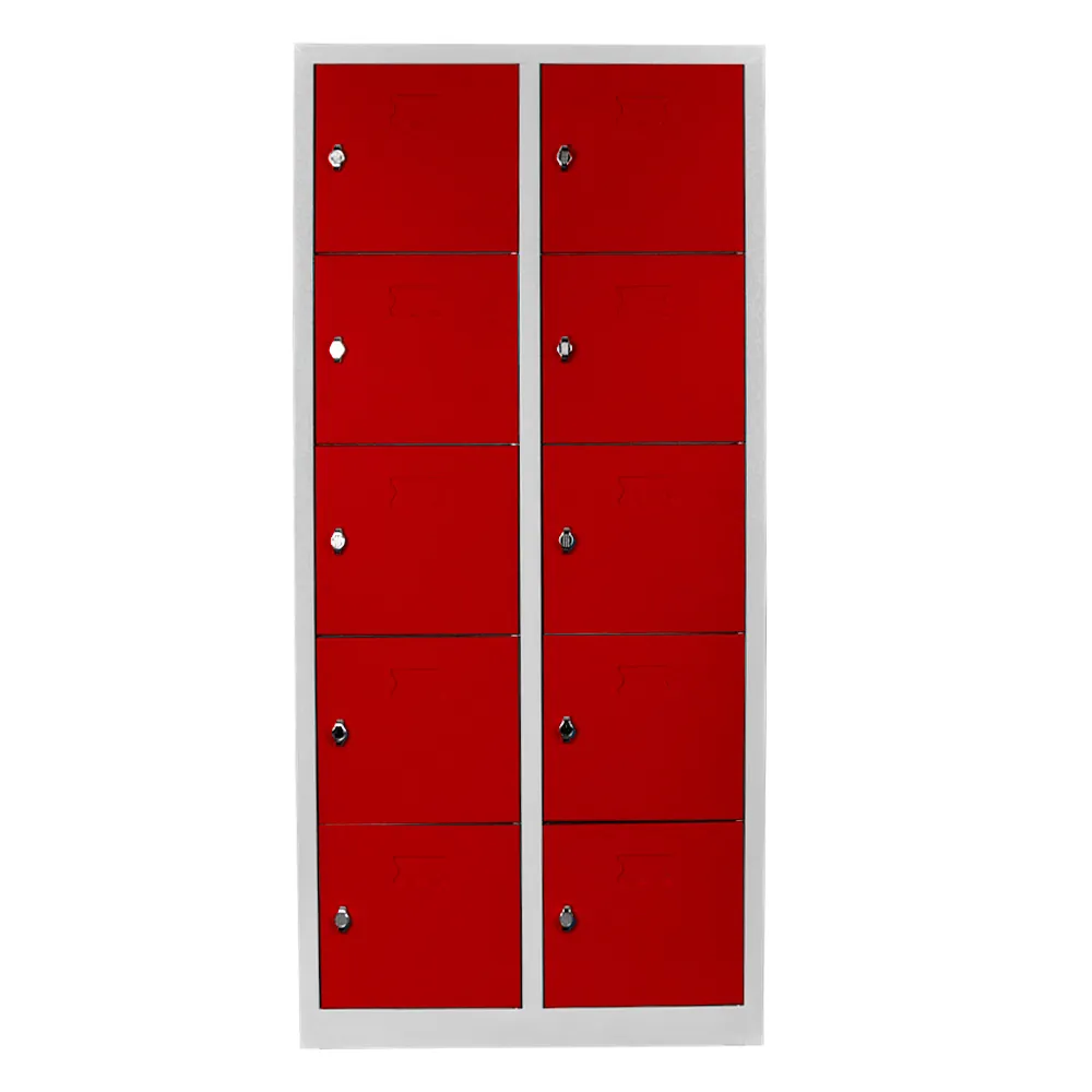 10 compartment student and teacher cabinet in gray red color