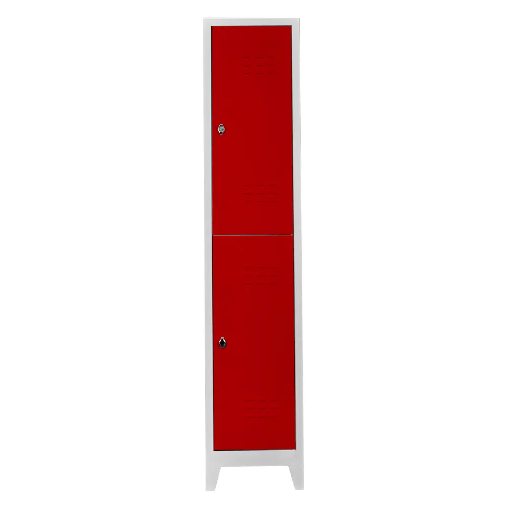 Single double door locker cabinet gray red