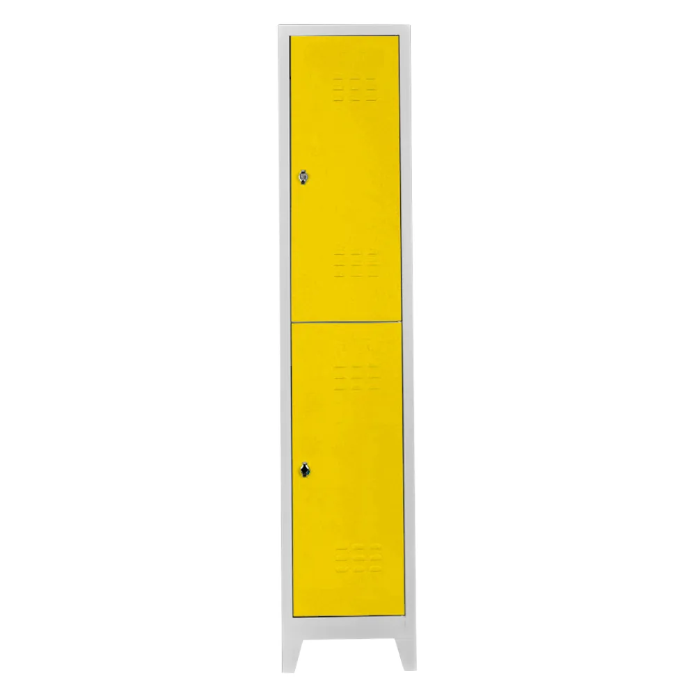 Single double door locker cabinet gray yellow