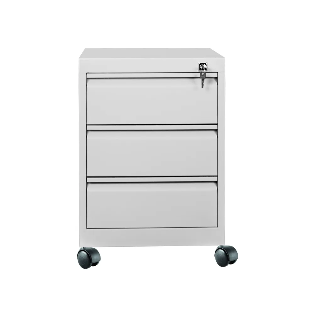 ;Casket on wheels with three drawers, gray color