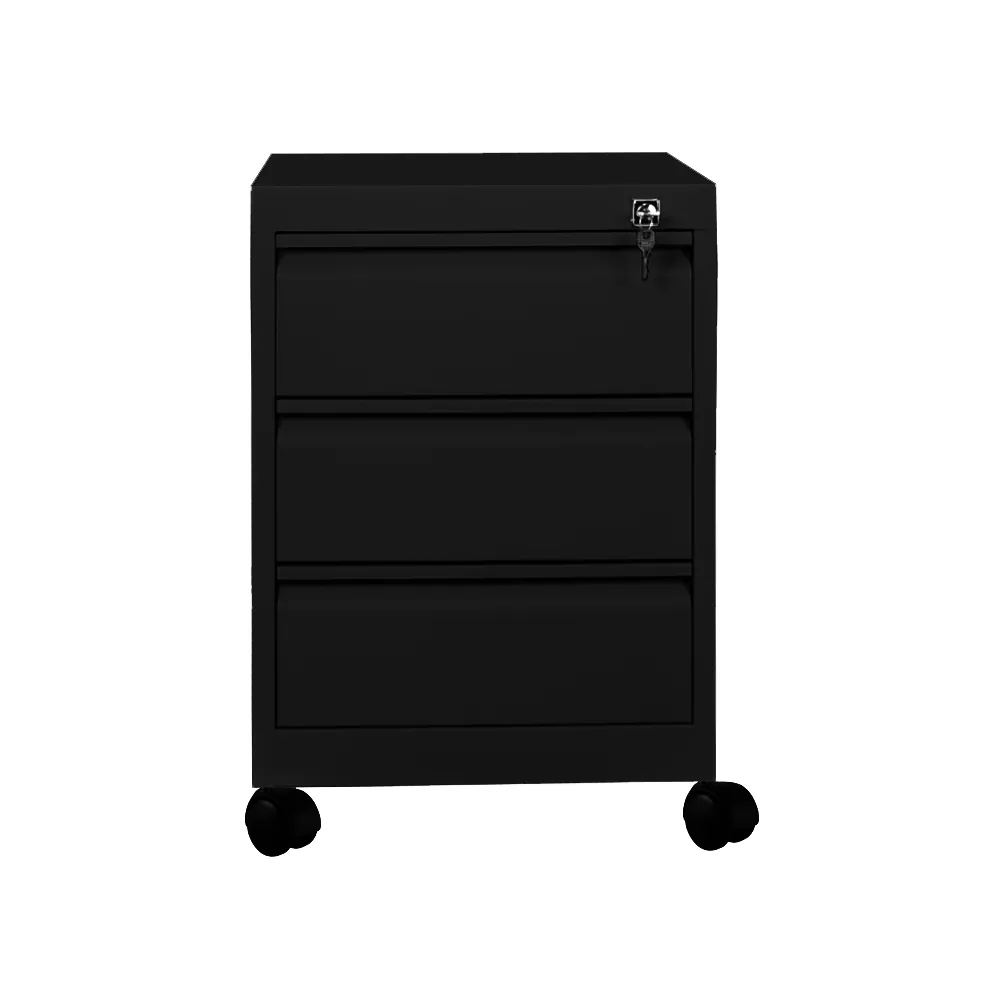 ;Casket on wheels with three drawers, black color