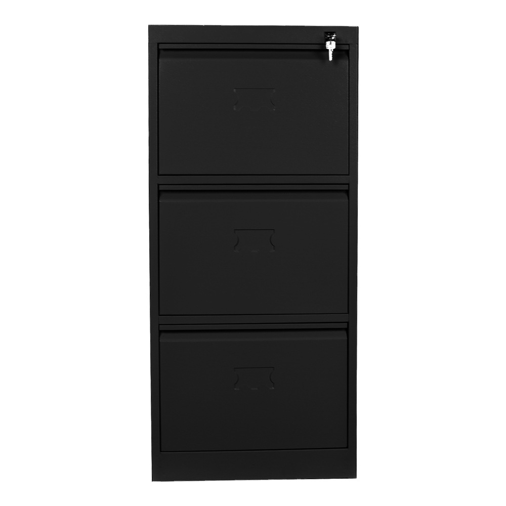 Wheeled folder cabinet with three drawers, black color
