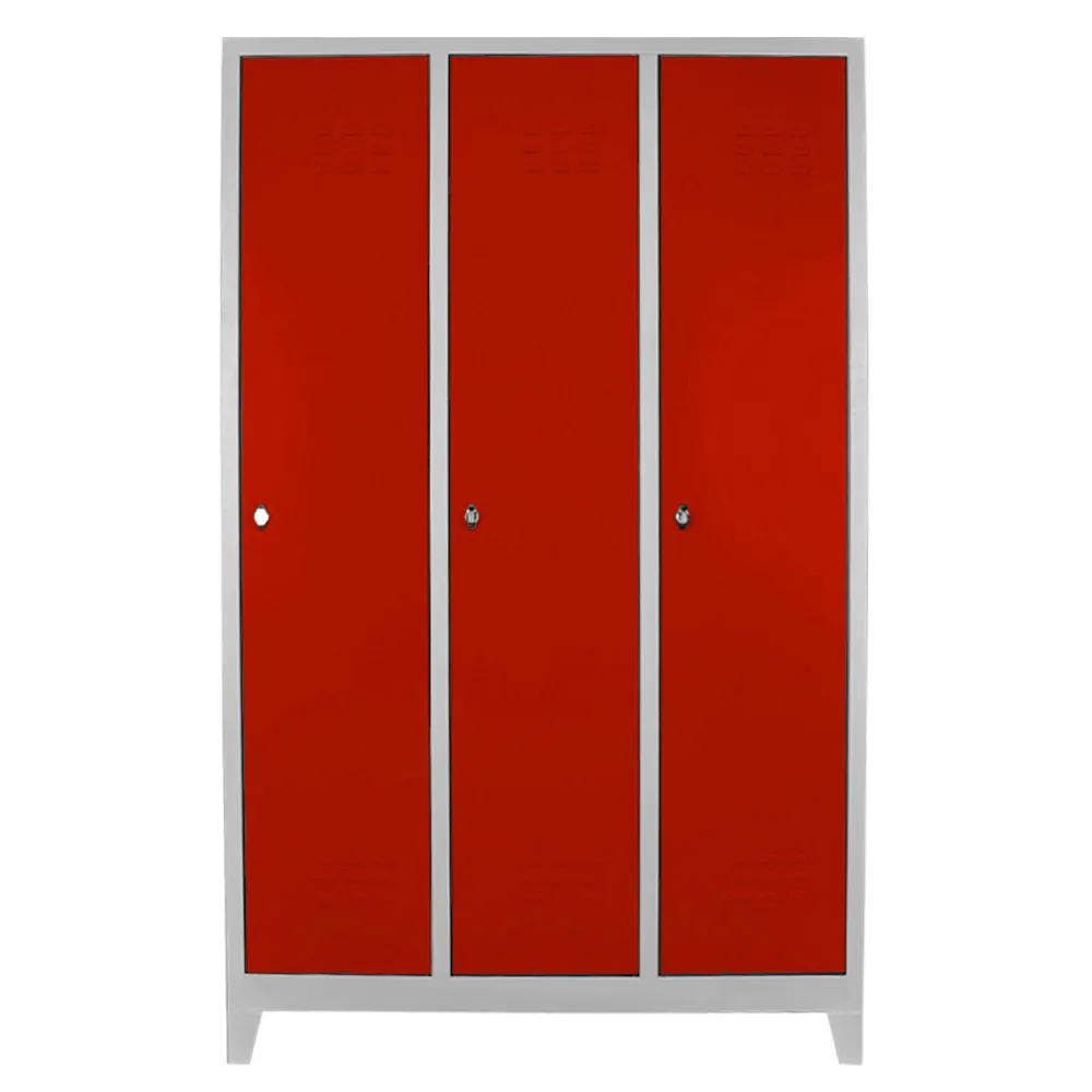 triple staff locker cabinet gray red color