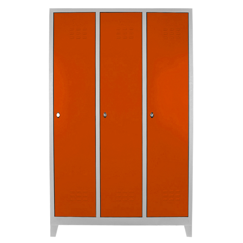 triple personnel locker cabinet gray orange color